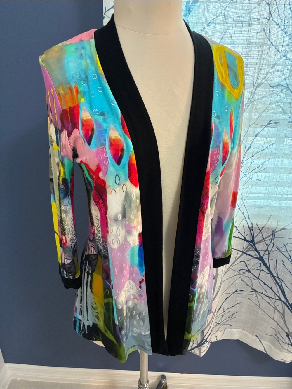 Dolcezza - Colorful Abstract Open-Front Women's Sweater Cardigan